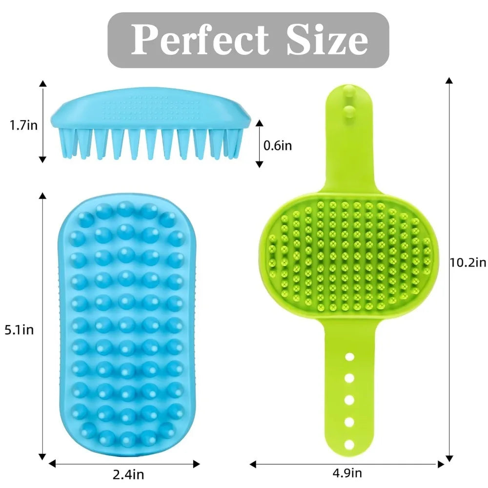Dog Bath Brush Set Adjustable Handle Deshedding Massaging Shampooing