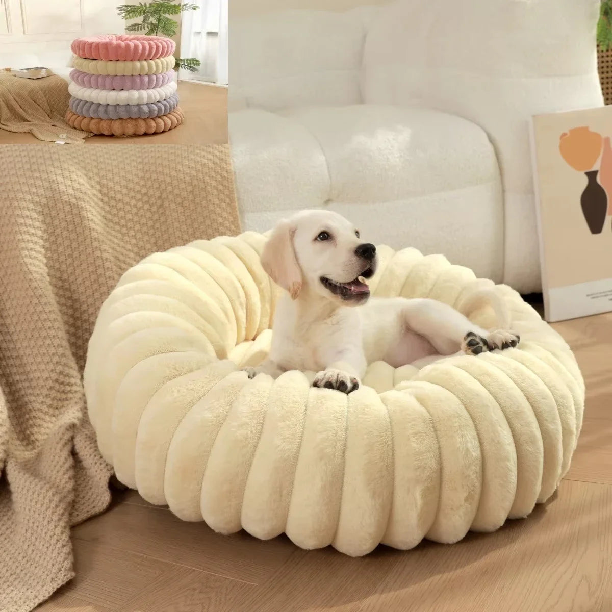 NONECN Round Plush Dog Bed For Winter Warmth