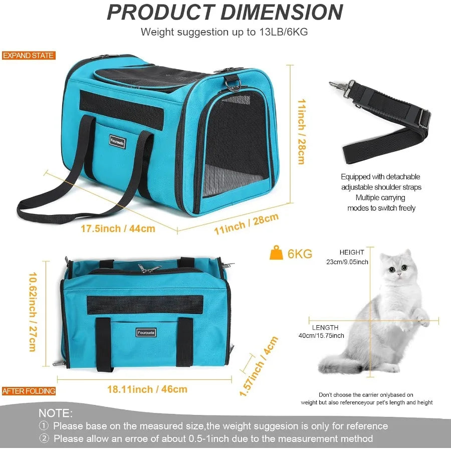 Foldable Soft Sided Carrier For Cats And Dogs Ventilated EscapeProof