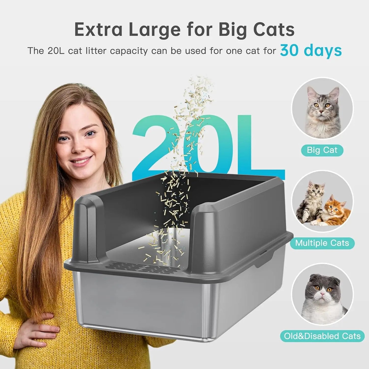 WoofiGo Stainless Steel Enclosed Cat Litter Box With Lid