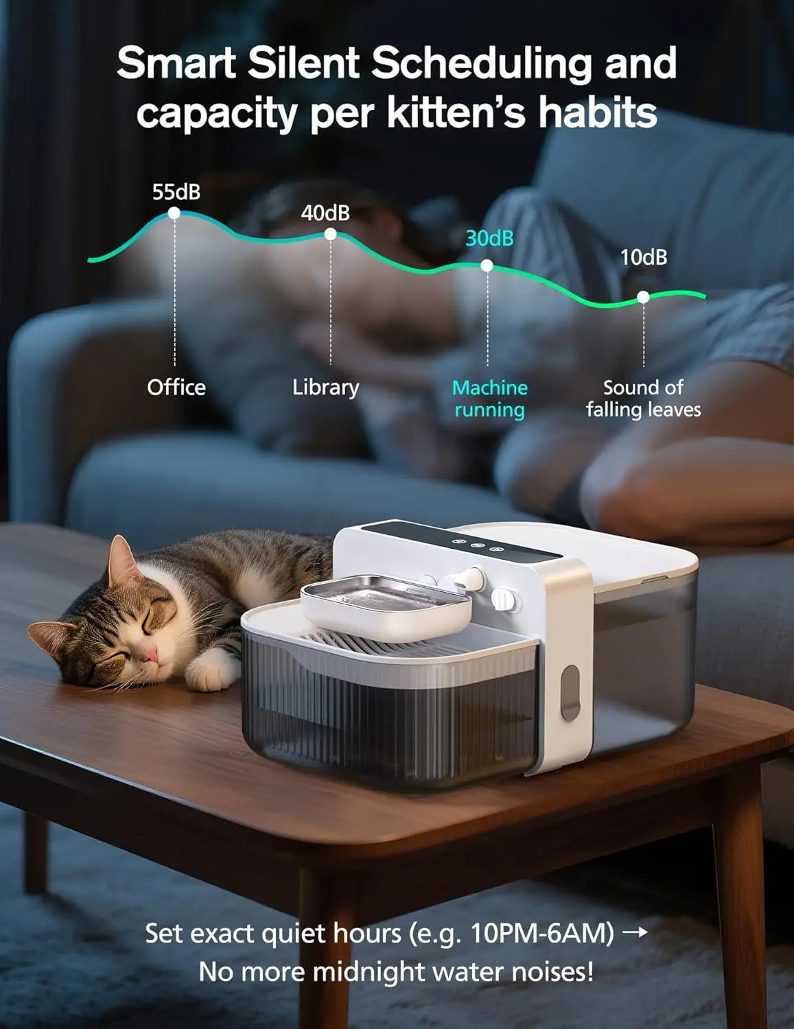 Wireless Pet Water Fountain With Custom Flow Schedule For Cats