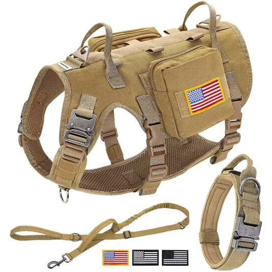 High Concerned Tactical Dog Harness No Pull Bungee Leash Set