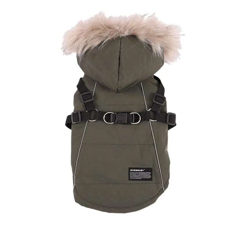 Autumn Winter Warm Dog Jacket With Harness Hooded Padded Coat