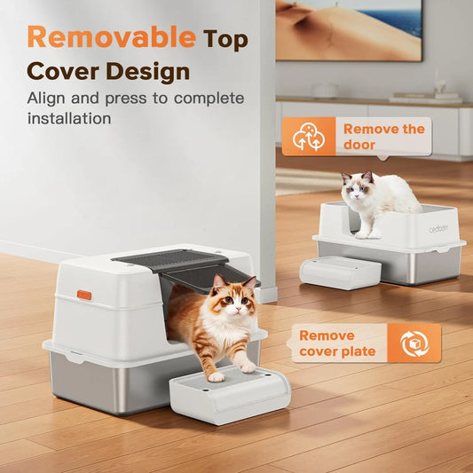 XMSJ Stainless Steel Enclosed Cat Litter Box With Lid