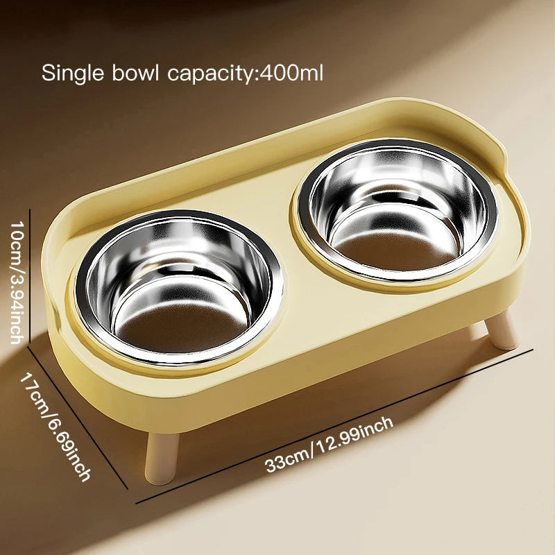 Ceramic Cat Double Bowl Feeder With Adjustable Height Water Dispenser