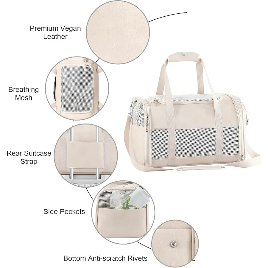 Fashion Leather Dog Carrier Airline Approved Soft Sided Pet Bag