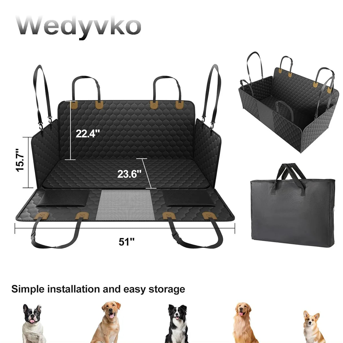 WedyvkoCN Back Seat Extender Dog Hammock With Hard Bottom