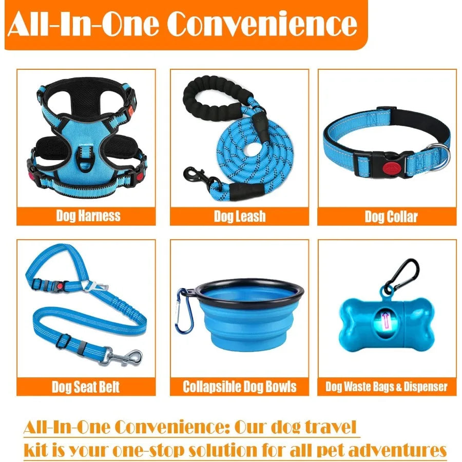 High-concerned No Pull Dog Harness Set With Leash Seatbelt Bowls