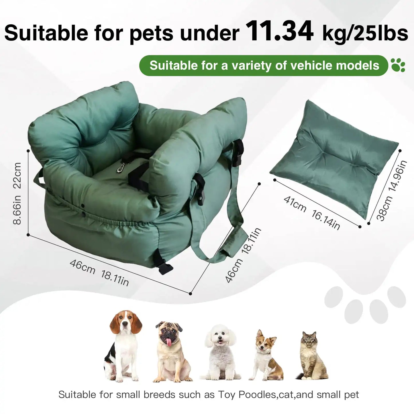 2 In 1 Dog Car Seat Carrier Bag Detachable Handles