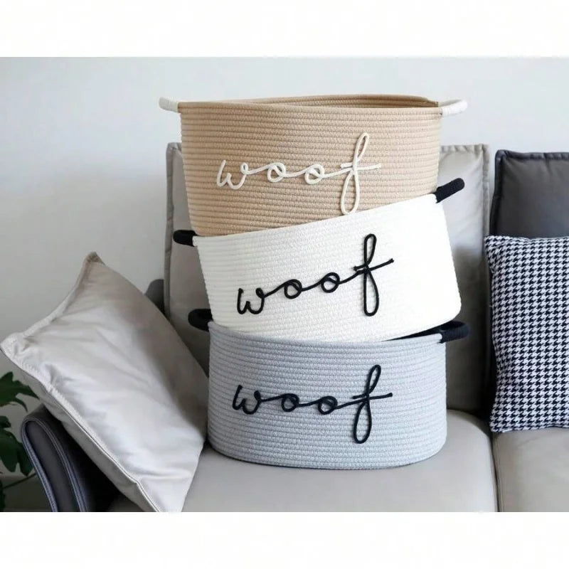 Dog Toy Storage Basket Handwoven Organizer Bin With Handles