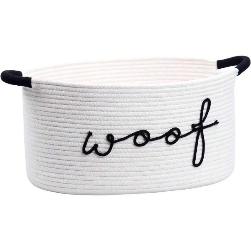Dog Toy Storage Basket Handwoven Organizer Bin With Handles