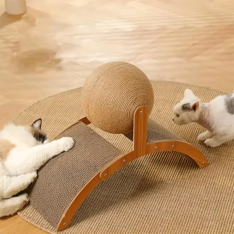 NONECN 2 In 1 PremiumSolidWood Cat Scratcher Ball Toy