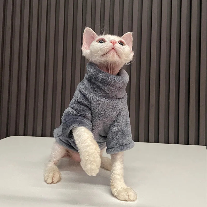 Velvet Hairless Cat Vest Turtleneck Winter Sphynx Kitten Clothing