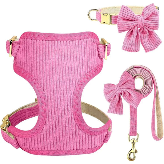 High Concerned Dog Harness Leash Set With Bow Tie Mesh Vest