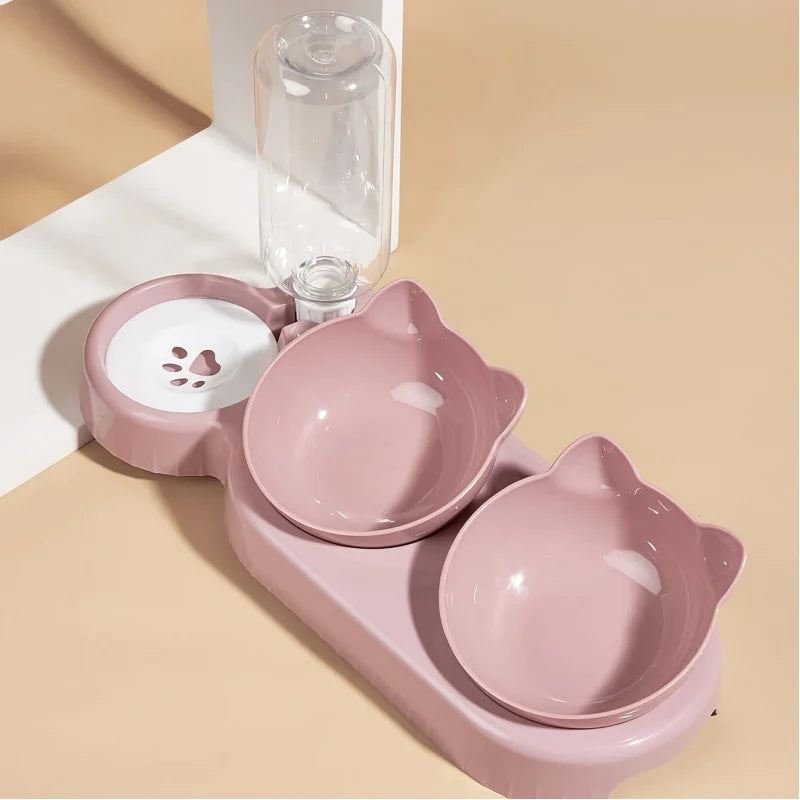 Cat Water Feeder Bowl With Gravity Bottle Tilt Design