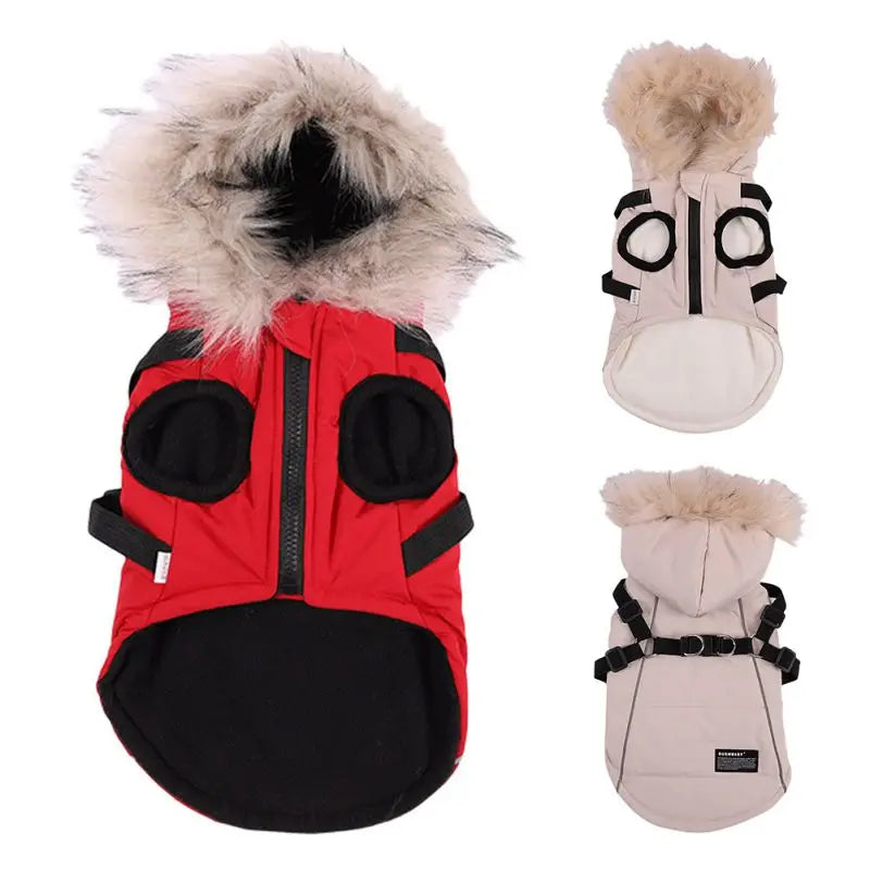Autumn Winter Warm Dog Jacket With Harness Hooded Padded Coat