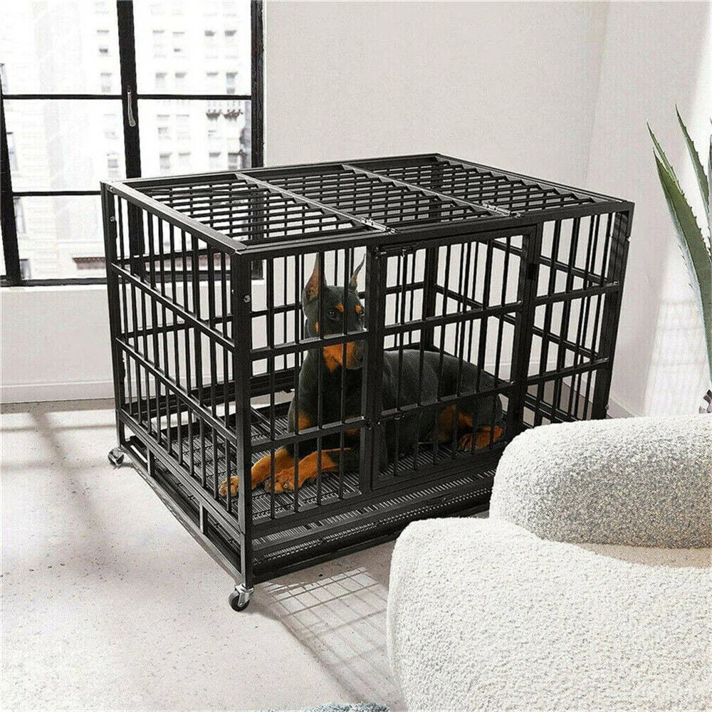 BORWARTH Heavy Duty Dog Crate Tear Resistant With Lockable Wheels