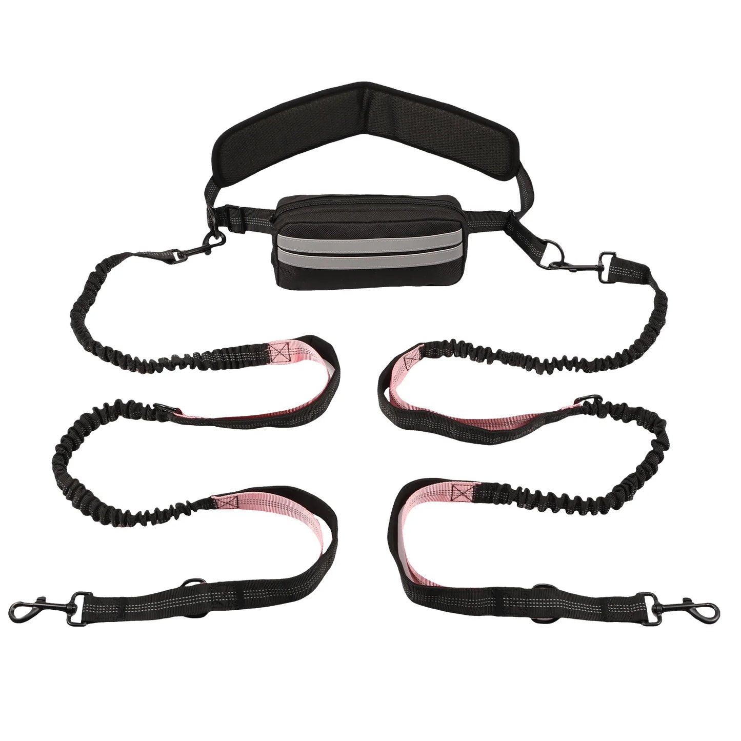 Reflective Hands Free Dog Leash With Waist Bag And Retractable Elastic Belt