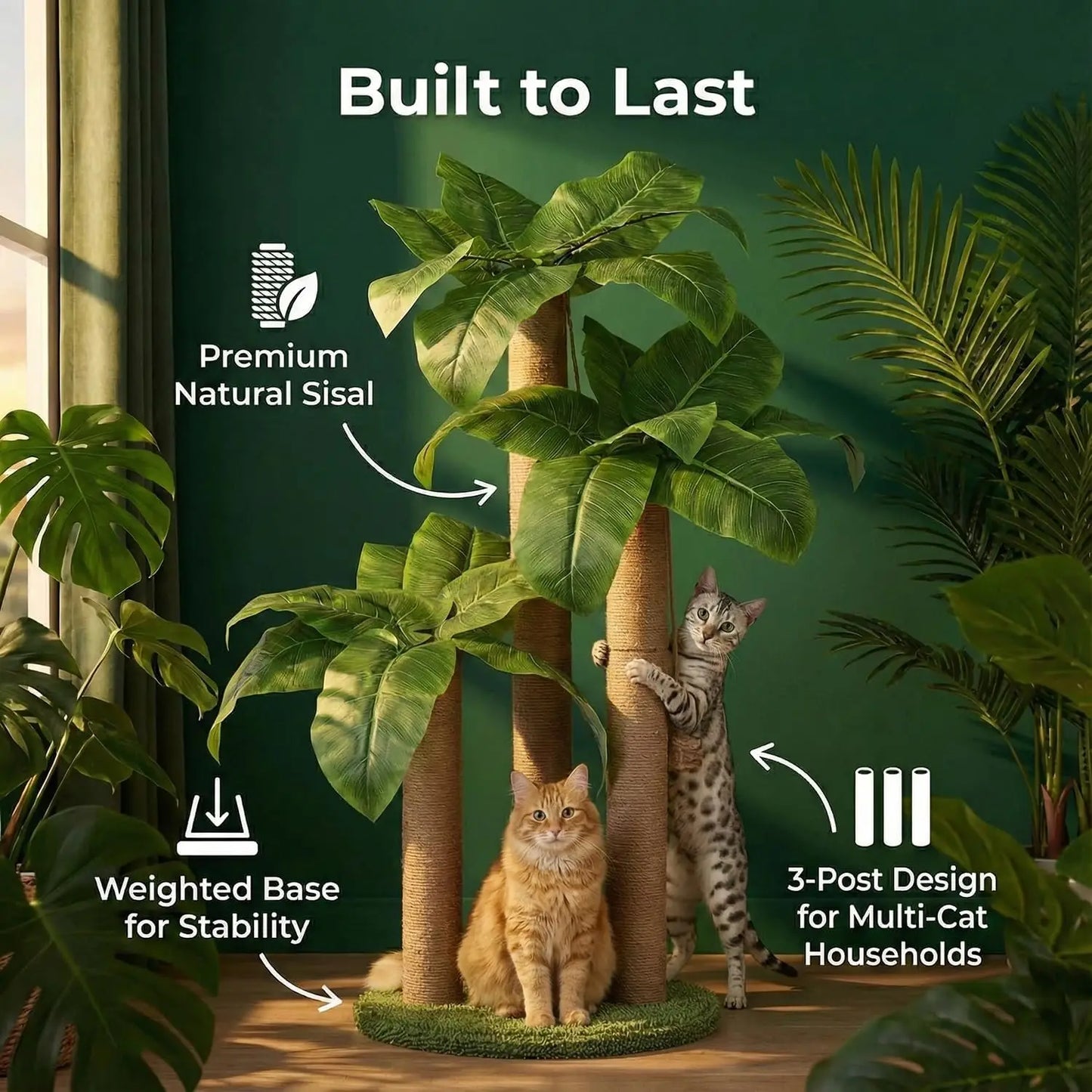 LEMONDAD Cat Scratching Tree With 3 Poles And 2 Dangling Balls