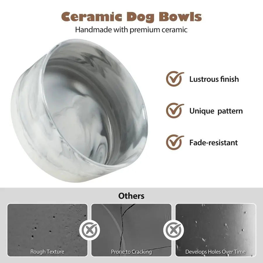 XMSJ Ceramic Pet Bowls With Wood Stand for Medium Dogs