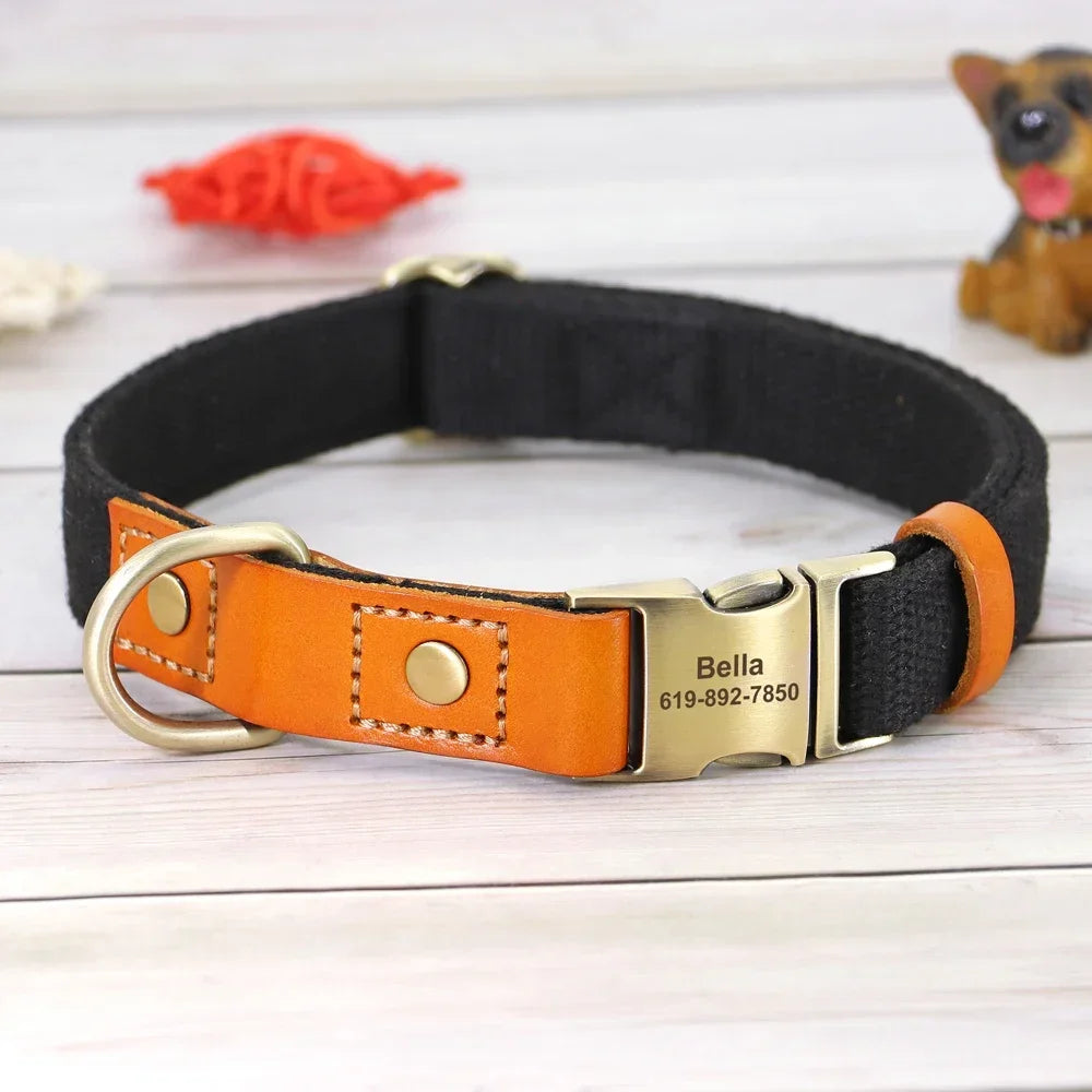 Personalized Dog Collar And Leash Set With Nameplate ID Tag