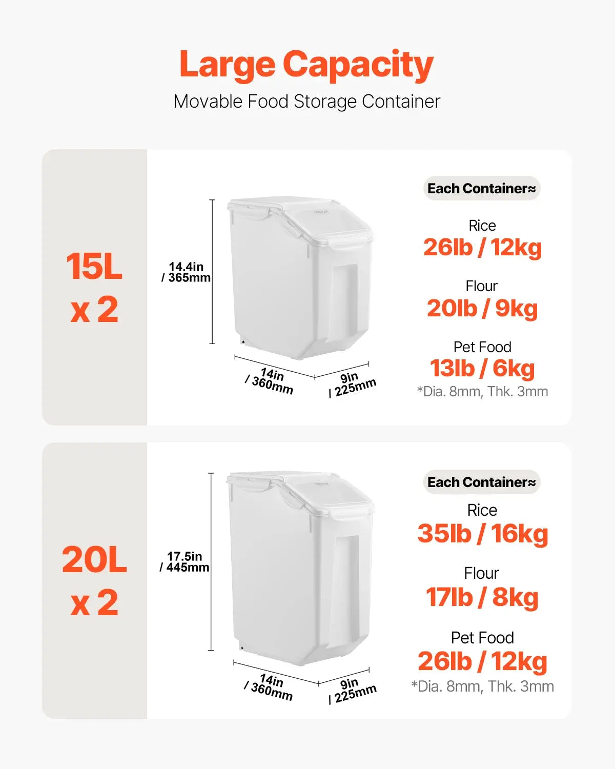 VEVOR 4pcs Rice Storage Container Large Dog Food Dispenser Bin, Kitchen Ingredient Grain Cereal Bin Pet food Containers by Furtastic Pet Essentials