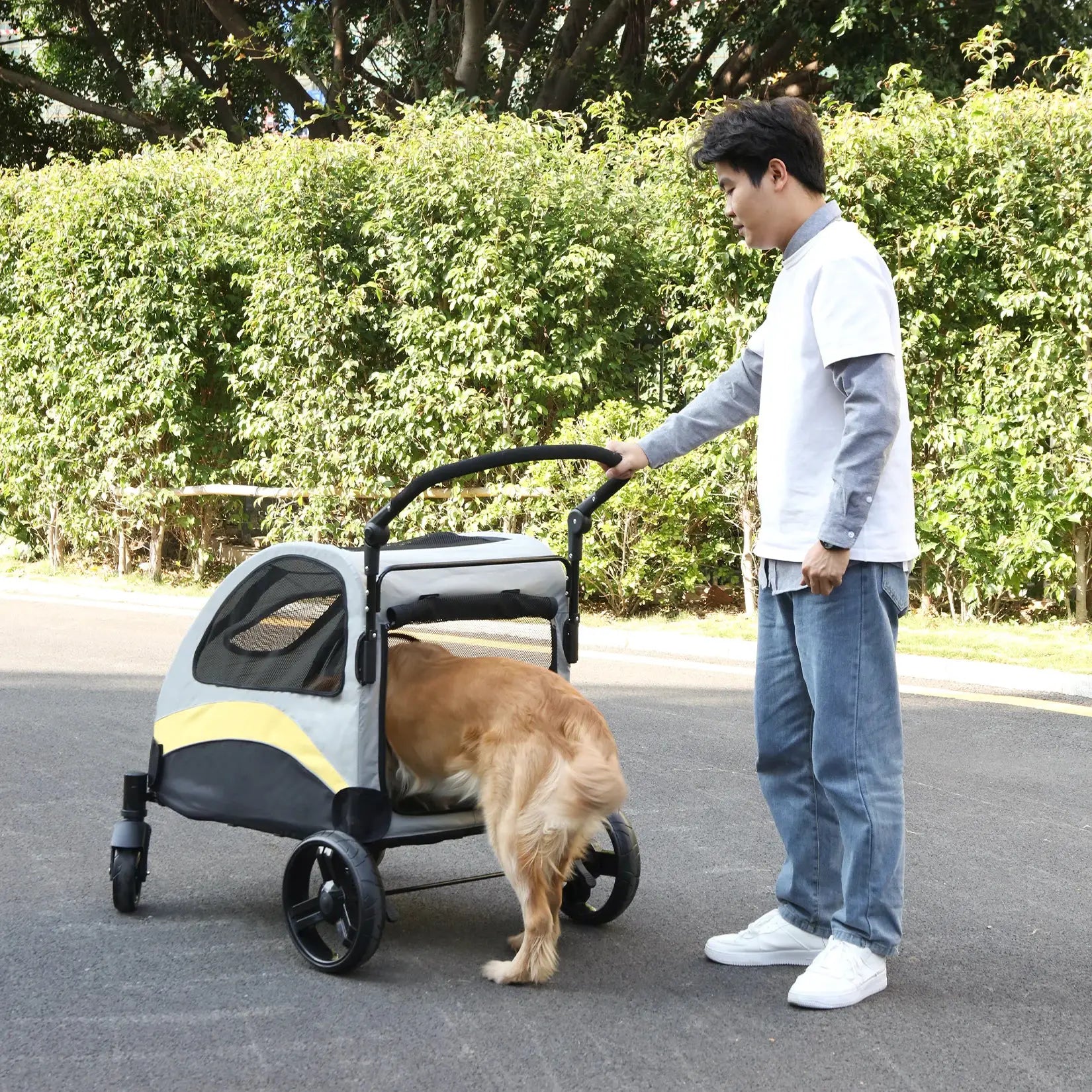 Portable Dog Stroller 4 Wheels for Large Dogs Foldable Pet Cat Travel Carriage Stroller Breathable Carrier for Outside Play by Furtastic Pet Essentials