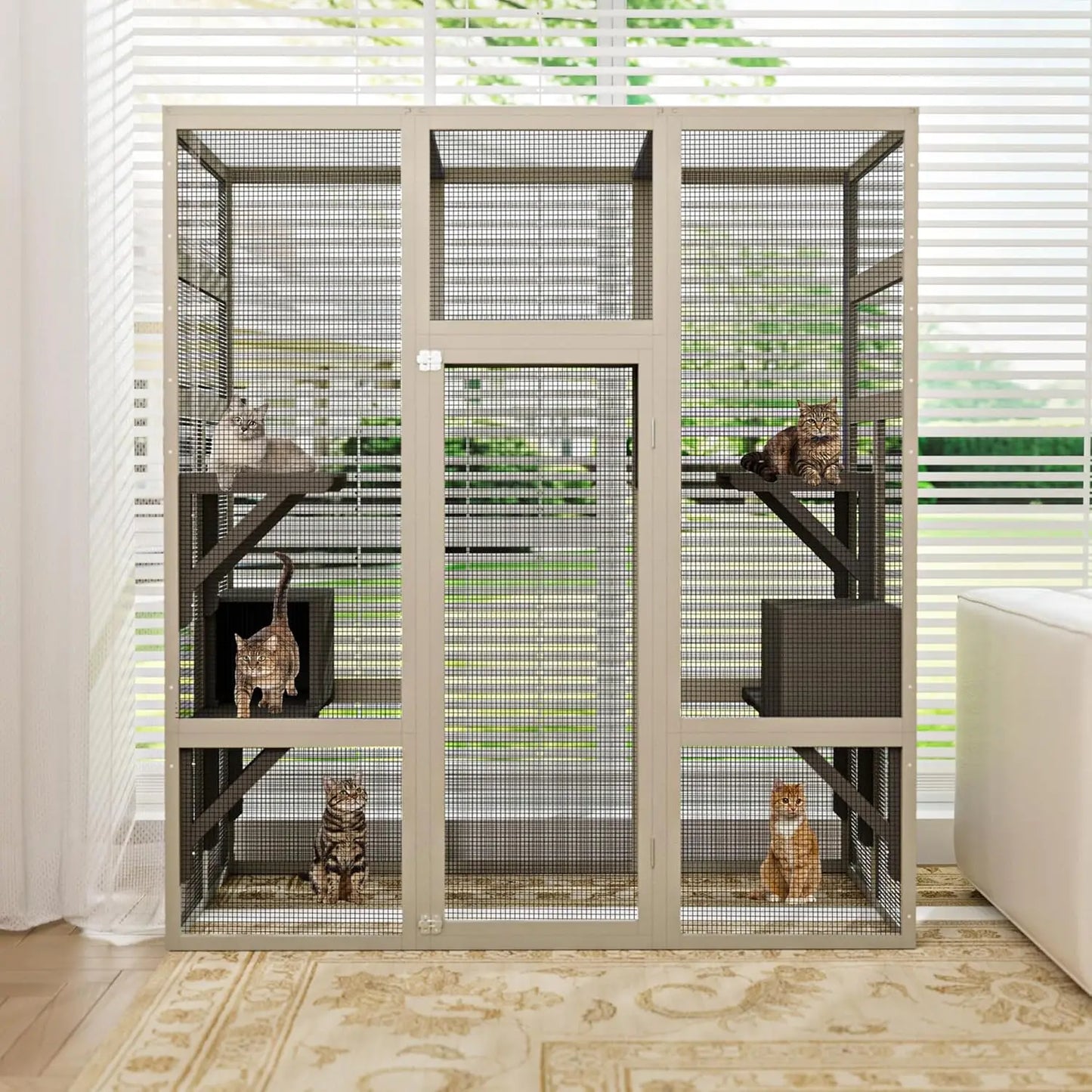 Outdoor Catio Cat Enclosure With Window Access And Walk-In Design