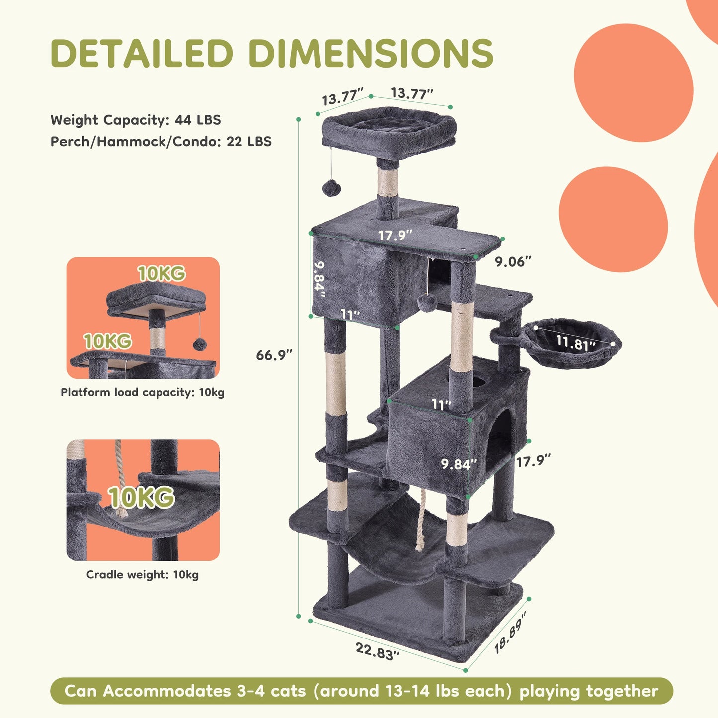 JHK Multi Level Cat Tree Tower Condo And Sisal Posts