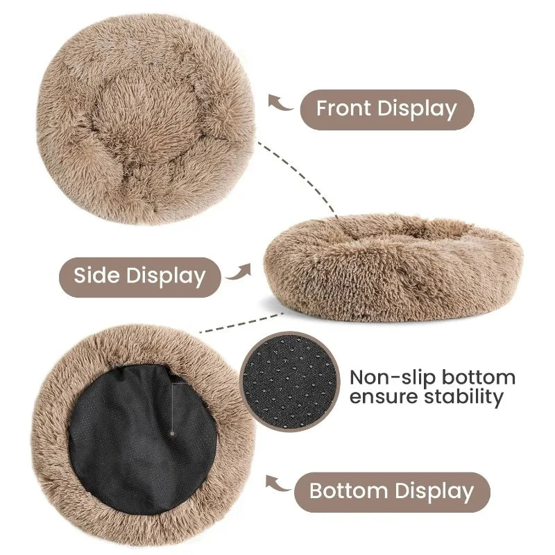 NONECN Cat Bed Washable Plush Donut Bed for Cats Soft