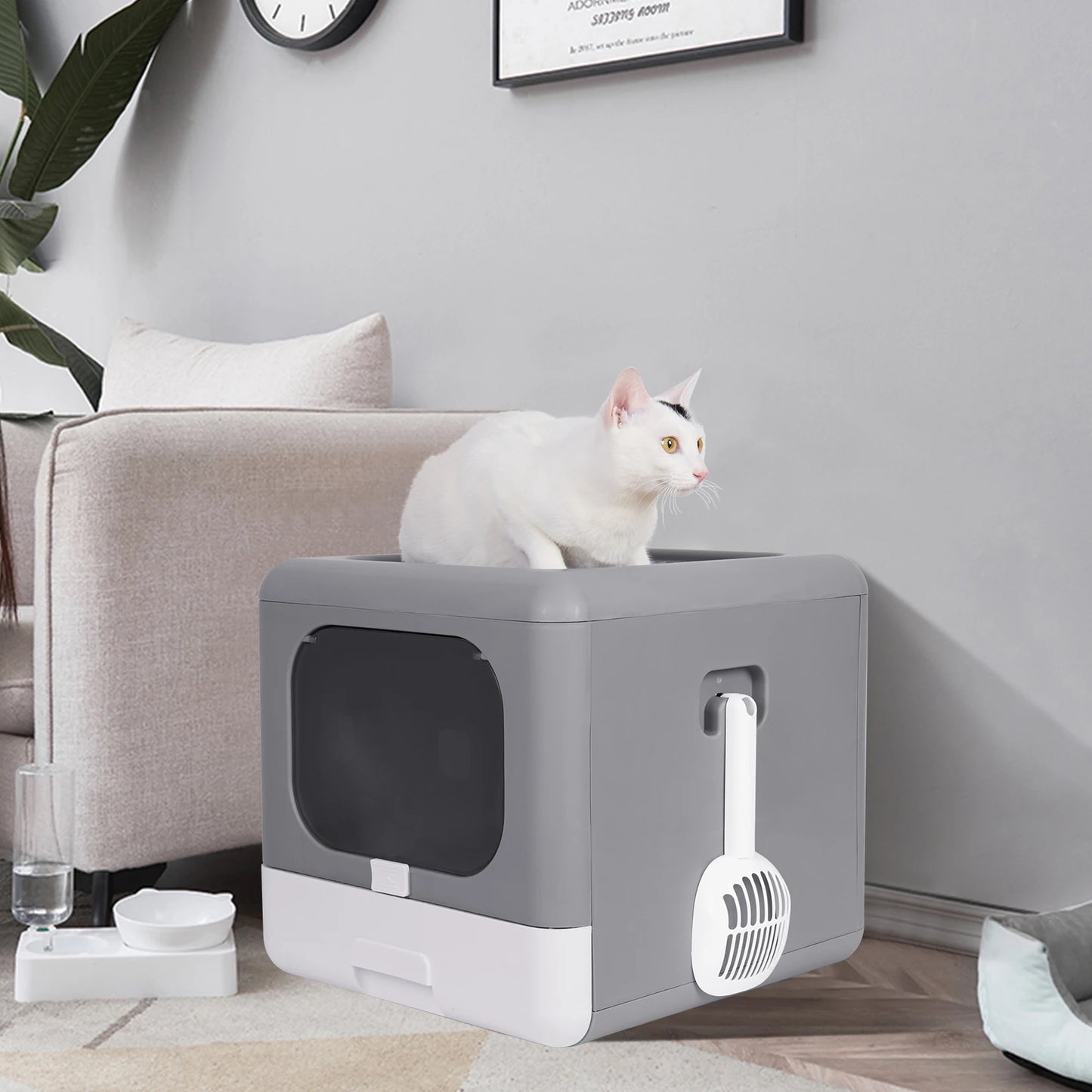Cat Litter Box With Lid Enclosed Top Entry Anti Splashing