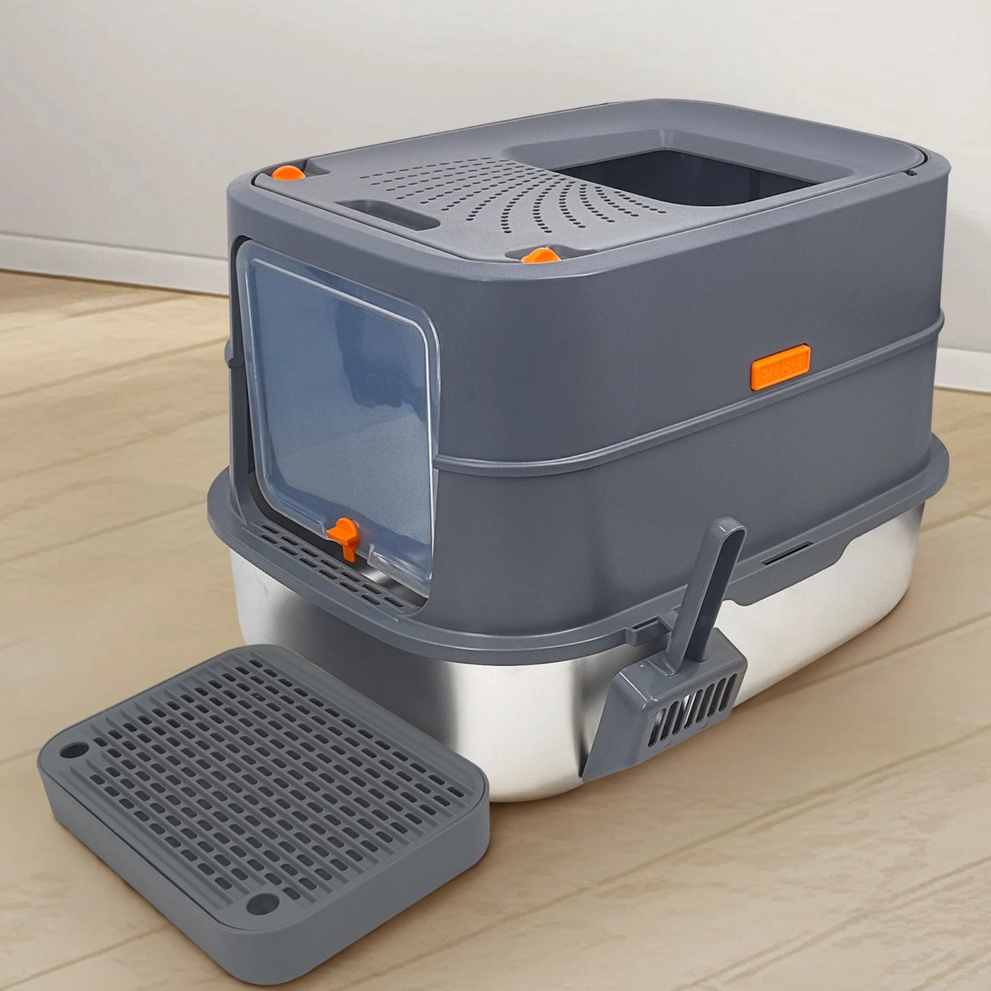 Large Enclosed Cat Litter Box With Lid High Sides Scoop