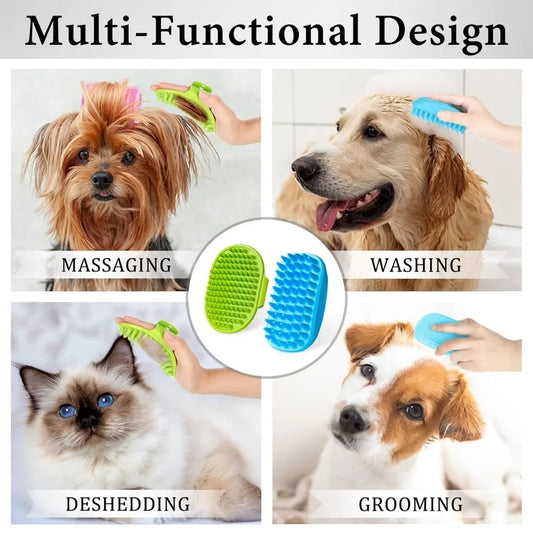 Dog Bath Brush Set Adjustable Handle Deshedding Massaging Shampooing