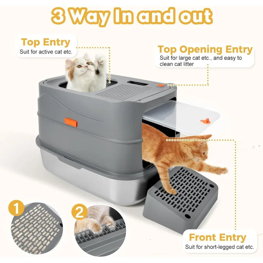 Feature Enclosed Litter Box With FlipTop Lid Builtin Filter