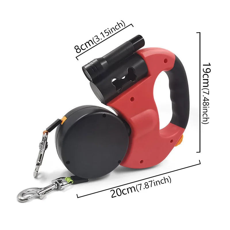 3in1 Automatic Retractable Dog Leash With Flashlight Poop Bag Dispenser