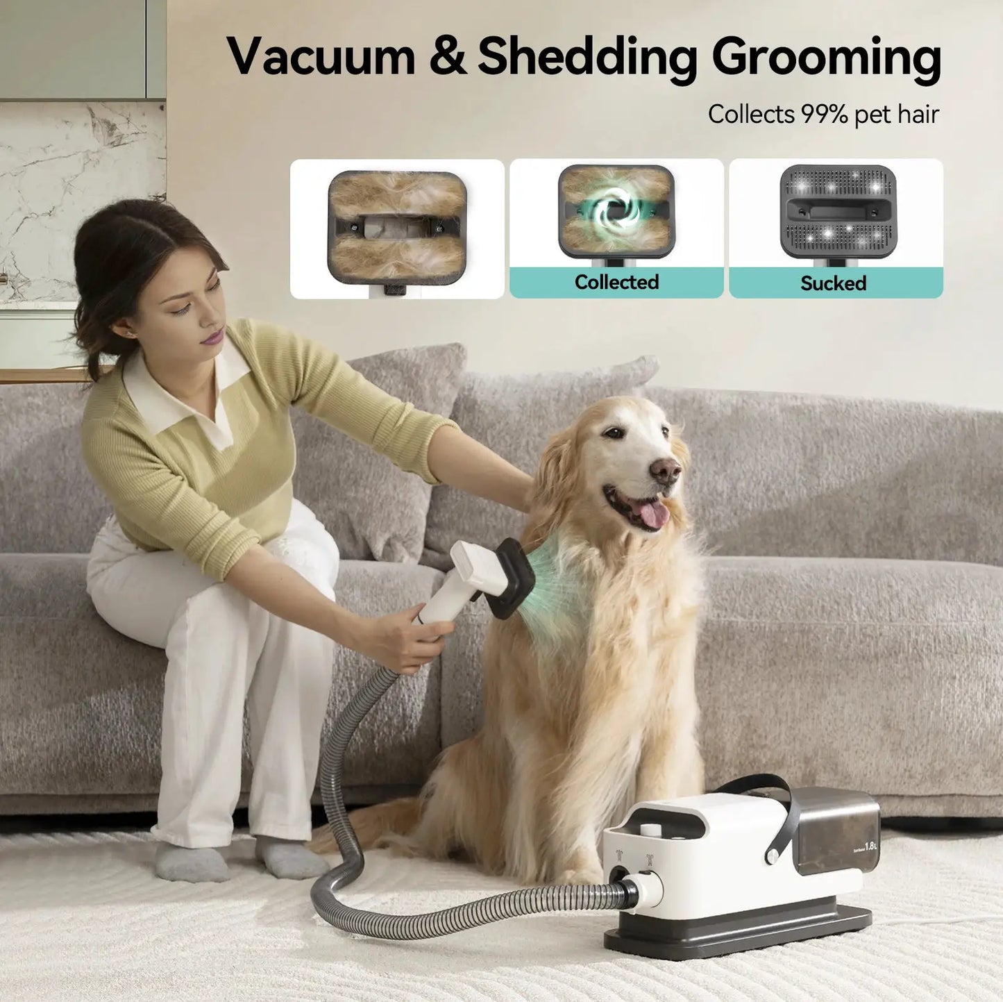 Amicura P1 Vacuum Cleaner & Hair Dryer 15kpa, Pet Grooming Set Adjustable Speed and Temperature, 5 Proven Care Tools Dog Clipper by Furtastic Pet Essentials
