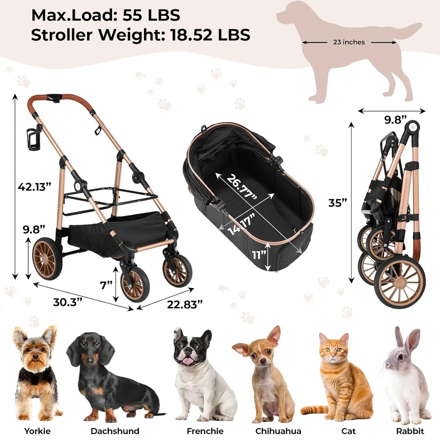 360 Degree High Wheel Cat Dog Stroller Foldable In One
