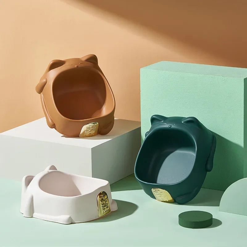 Hign-concerned Cartoon Lucky Cat Style Plastic Cat Bowl Feeder Non-slip