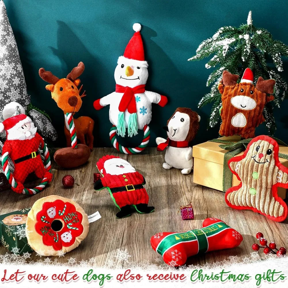 Hign-concerned Christmas Dog Toys 9 Pcs Squeaky Plush Chew Set