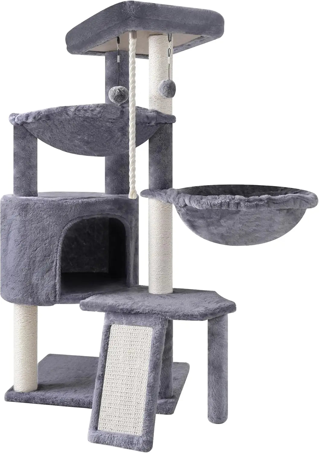 Three Layer Cat Tree With Cat Condo And Two Hammocks
