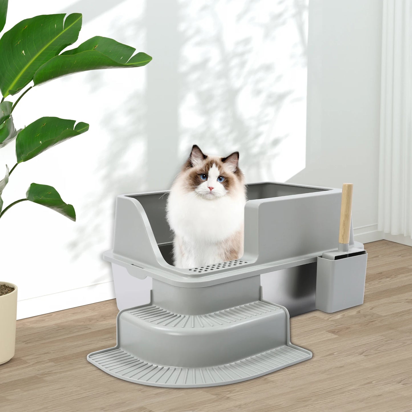Stainless Steel Cat Litter Box With High Walls Easy Cleaning