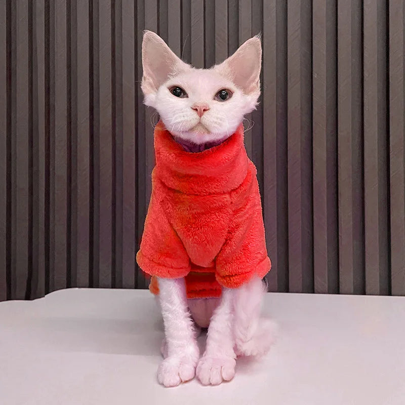 Velvet Hairless Cat Vest Turtleneck Winter Sphynx Kitten Clothing