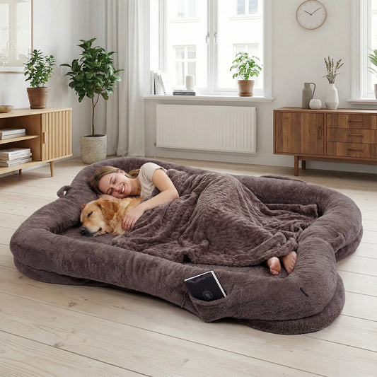 Dog Bed Washable Plush Non Slip With Blanket And Pocket