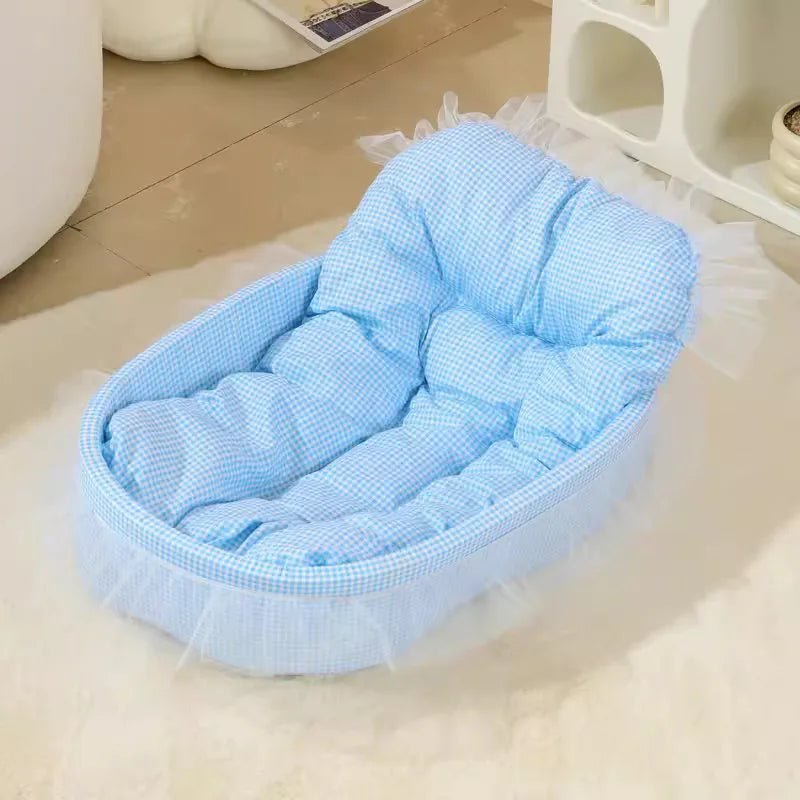Cute Lace Trimmed Pet Bed For Small Dogs Indoor Use