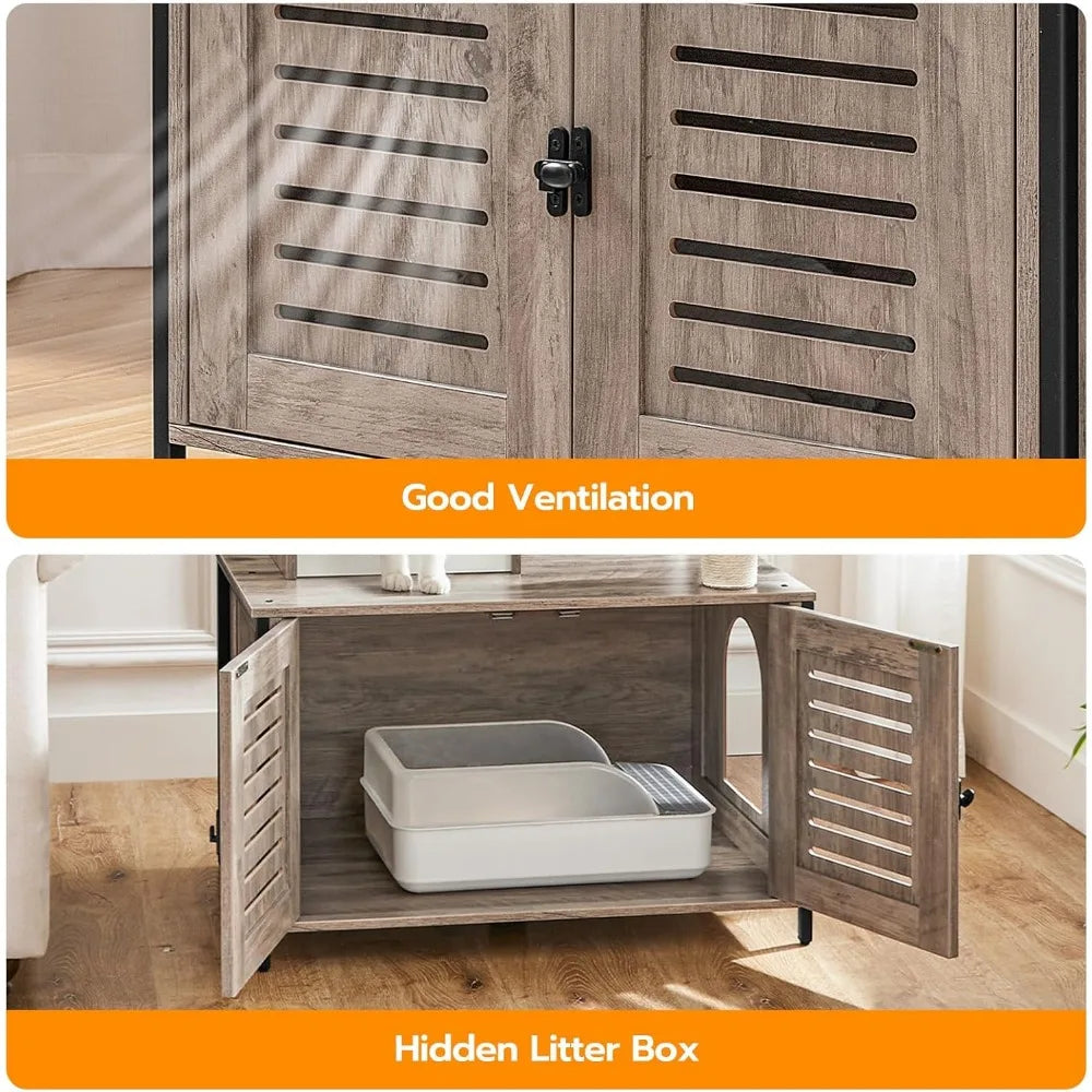 HOOBRO All In One Wooden Cat Tower With Litter Box Enclosure