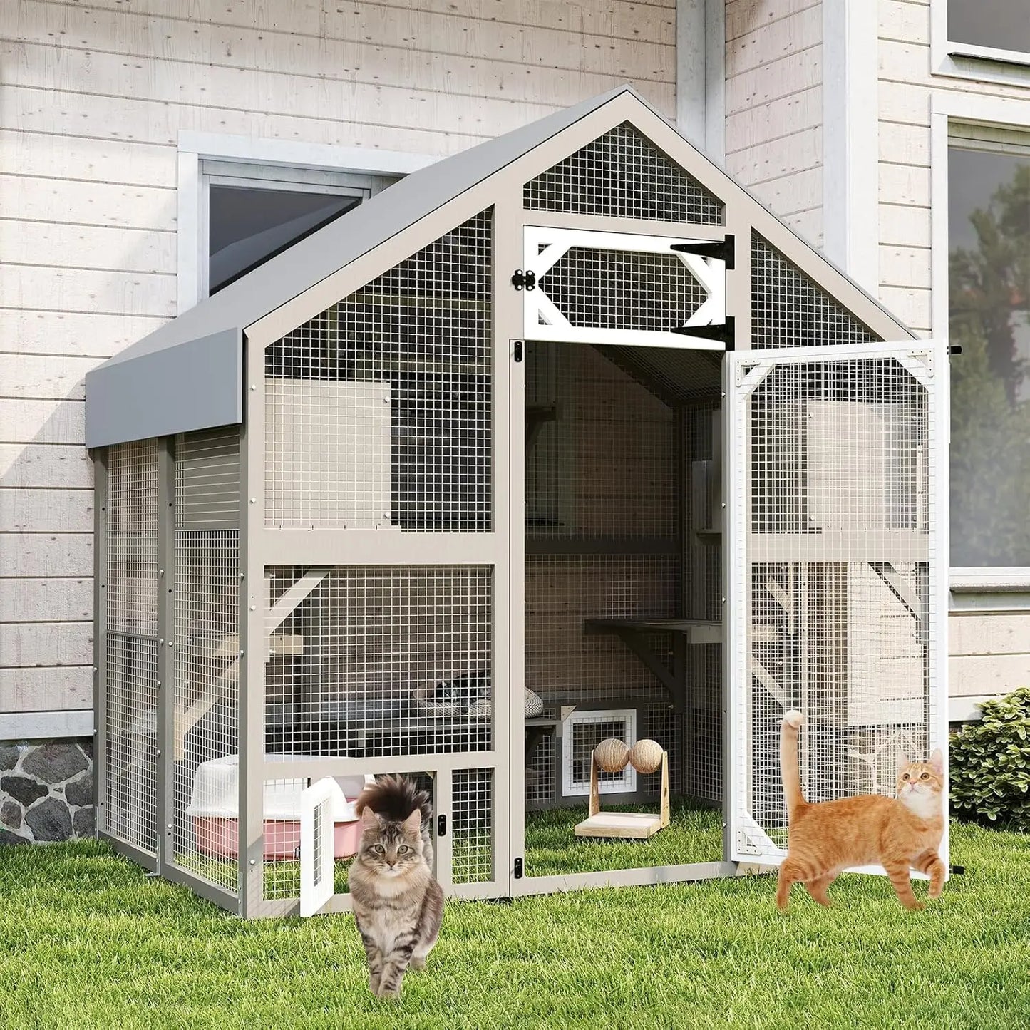 Weatherproof Walk-In Outdoor Catio Enclosure For Multiple Cats