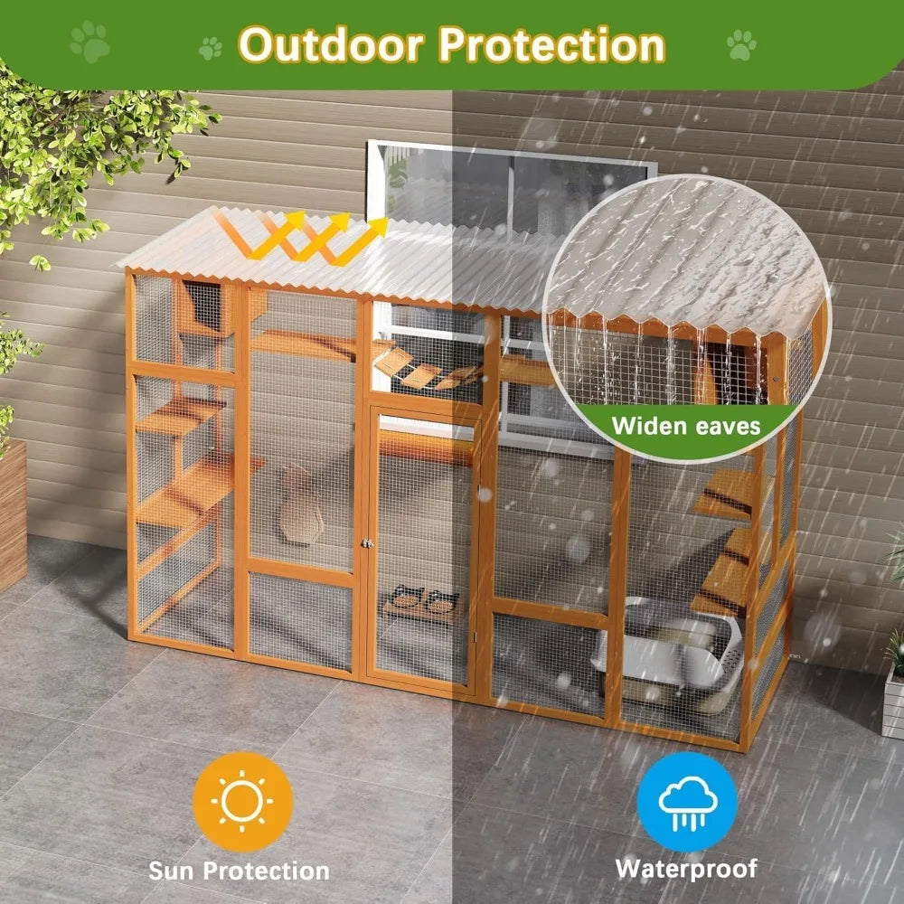 Closure Outdoor Wooden Cat Enclosure Window With Waterproof Roof