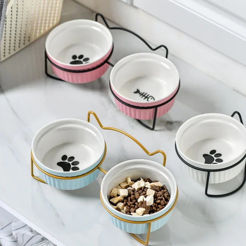 Ceramic Elevated Pet Bowl For Dogs And Cats With Bracket