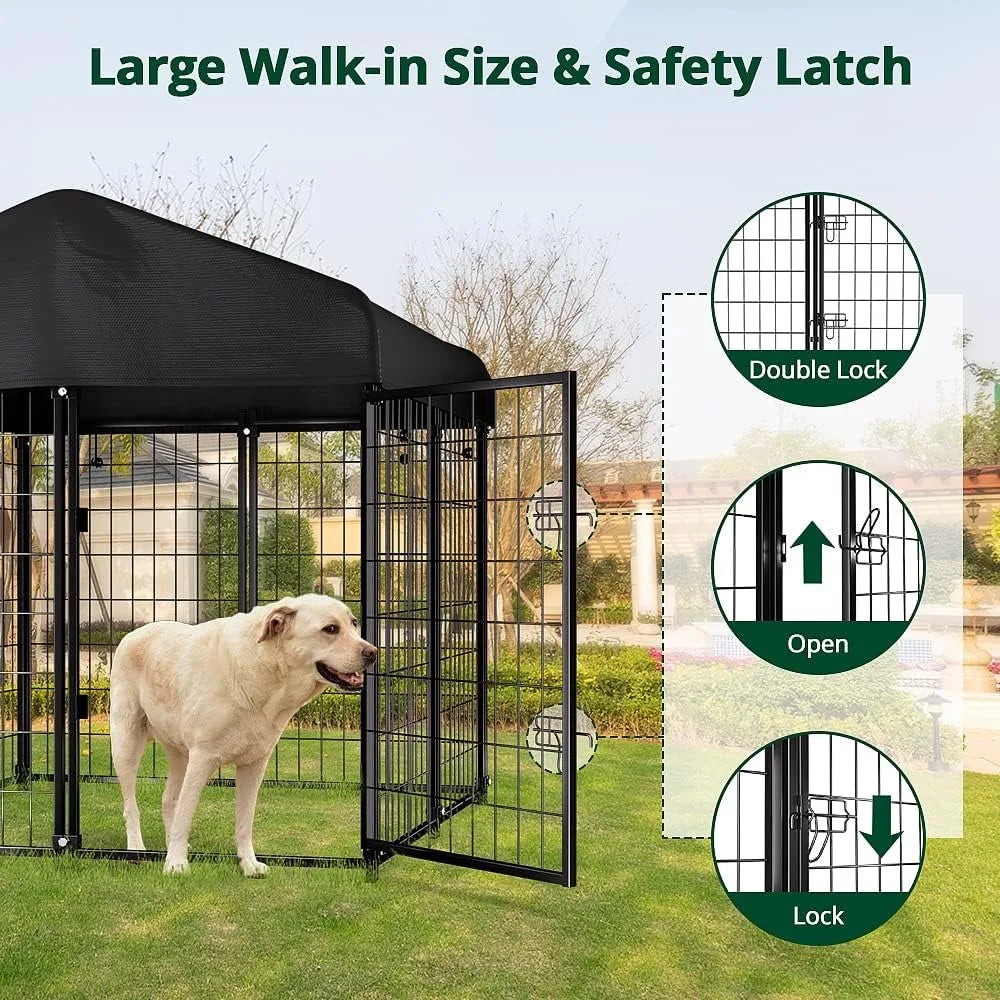 Outdoor Dog Kennel With Rust Resistant Frame And Waterproof Roof