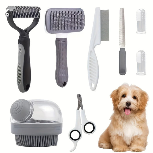 Dog Grooming Kit 8 Piece Self Cleaning Set With Clippers